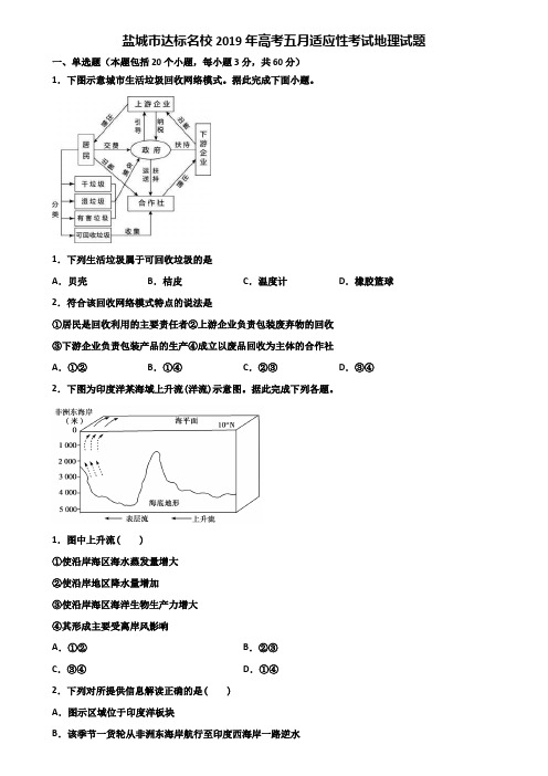 盐城市达标名校2019年高考五月适应性考试地理试题含解析