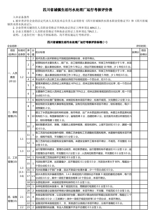 四川省城镇生活污水处理厂运行考核评价