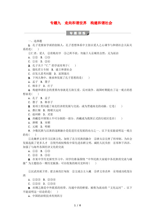 中考历史复习专题突破篇专题九走向和谐世界构建和谐社会试题