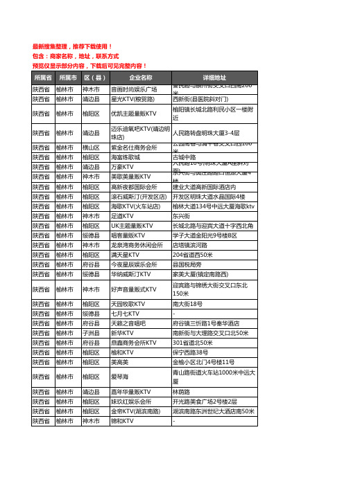 新版陕西省榆林市KTV企业公司商家户名录单联系方式地址大全149家