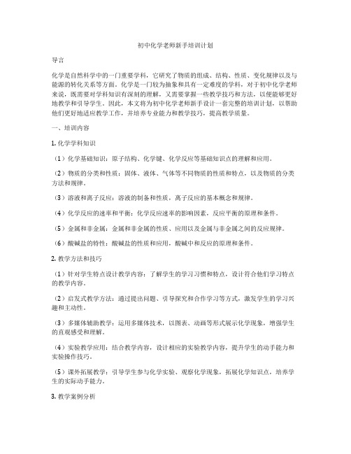 初中化学老师新手培训计划