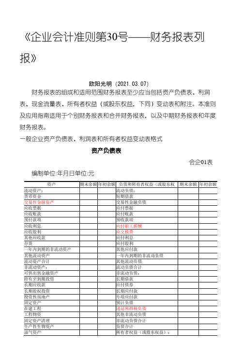 2021年最新财务报表标准格式-完整版