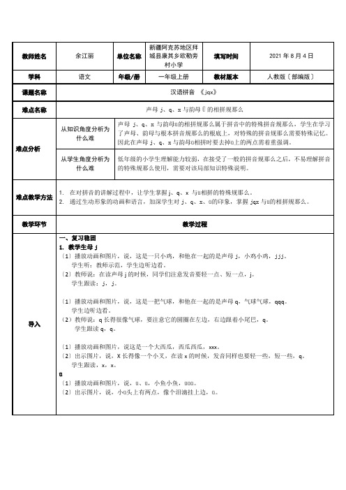 j、q、x与ü的相拼规则