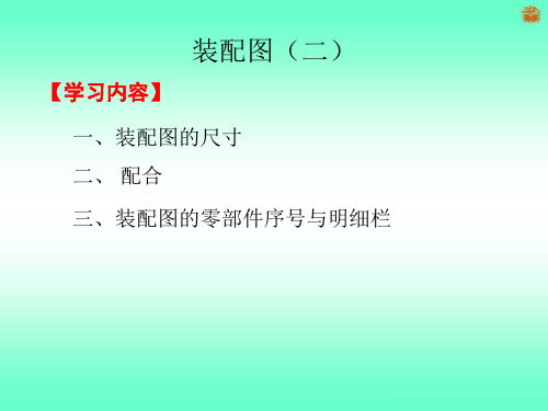 装配图二装配图中的尺寸标注零件序号和明细栏