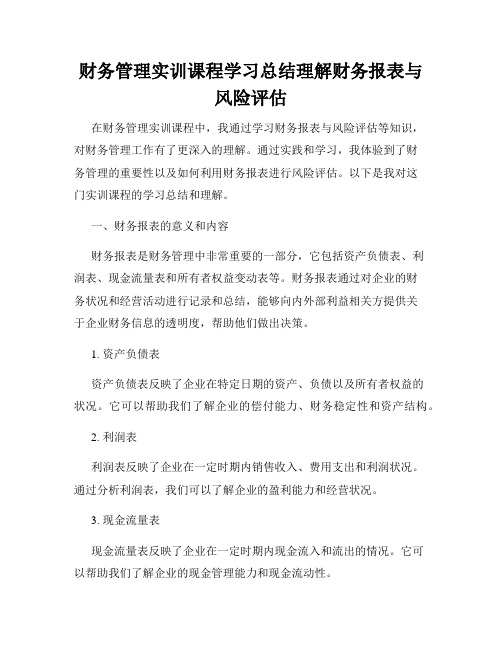 财务管理实训课程学习总结理解财务报表与风险评估