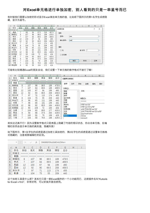 对Excel单元格进行单独加密，别人看到的只是一串星号而已