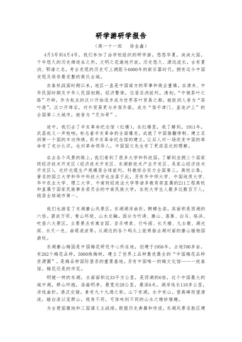 武汉研学游研学报告