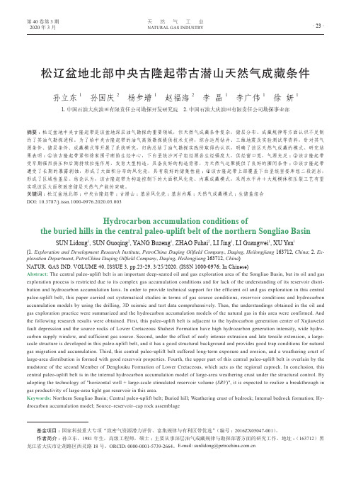 松辽盆地北部中央古隆起带古潜山天然气成藏条件
