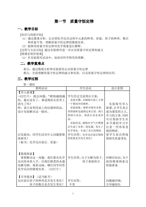 质量守恒定律教学设计(2课时)