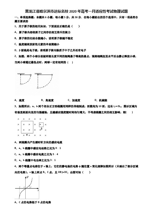 黑龙江省哈尔滨市达标名校2020年高考一月适应性考试物理试题含解析