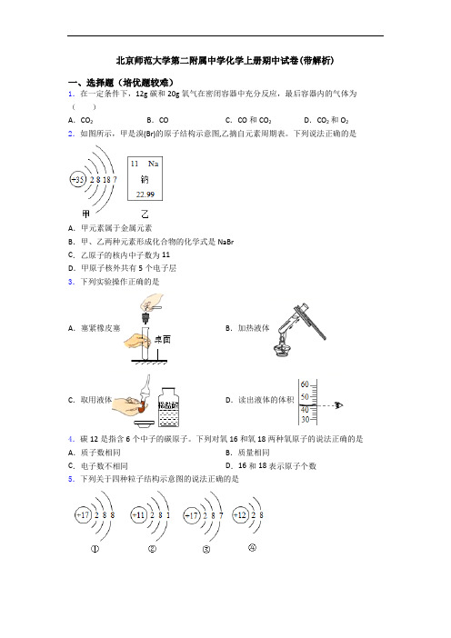 北京师范大学第二附属中学化学初三化学上册期中试卷(带解析)