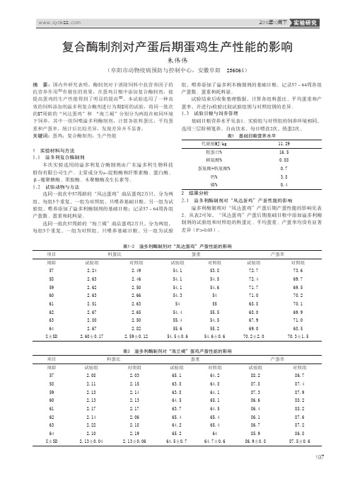 复合酶制剂对产蛋后期蛋鸡生产性能的影响