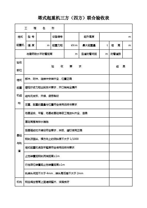 塔式起重机安装自检表和四方联合验收表