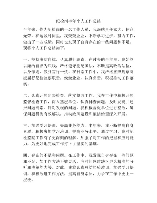 纪检岗半年个人工作总结