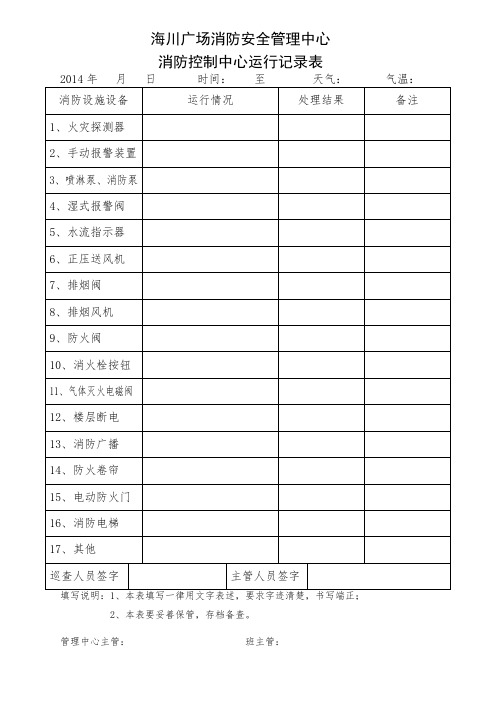 消防控制室运行记录表