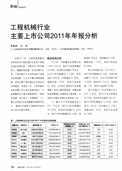 工程机械行业主要上市公司2011年年报分析