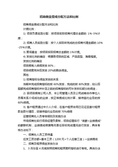 招商佣金提成分配方法和比例