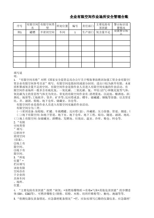 有限空间管理台账样本