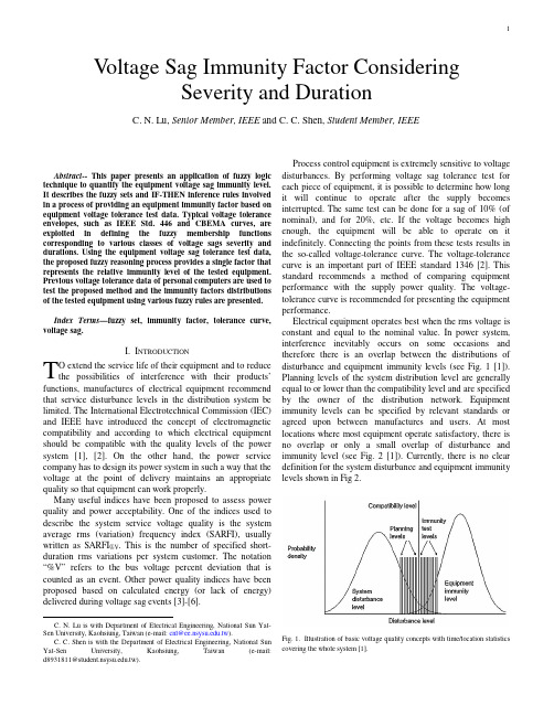 Voltage sag immunity factor considering severity and duration