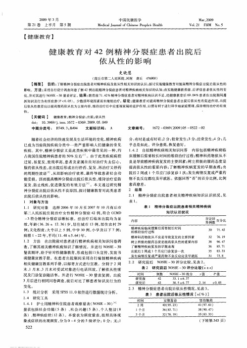 健康教育对42例精神分裂症患者出院后依从性的影响