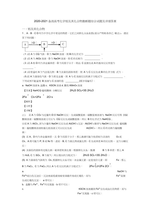 2020-2021备战高考化学铝及其化合物推断题综合试题及详细答案