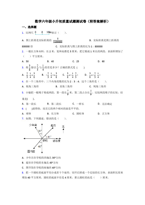 数学六年级小升初质量试题测试卷(附答案解析)