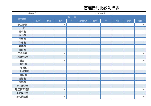 管理费用预算执行情况表