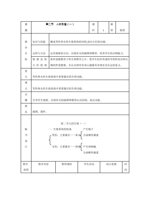 人教版生物七年级下册第四单元第一章人的由来第二节人的生殖教案2.doc(最新整理)