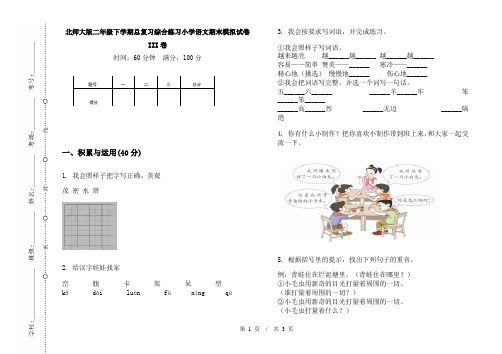 北师大版二年级下学期总复习综合练习小学语文期末模拟试卷III卷