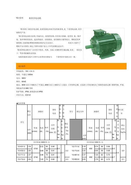 Y2系列三相异步电动机技术参数