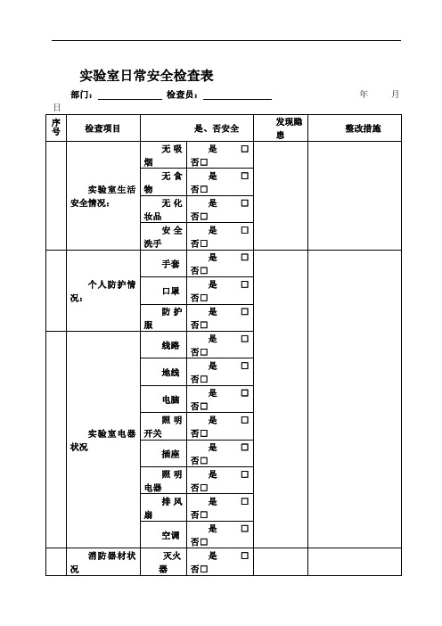 实验室日常安全自查记录表