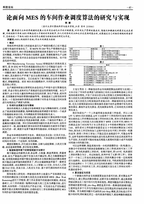 论面向MES的车间作业调度算法的研究与实现