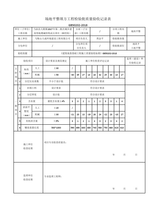 土地平整工程检验批质量验收记录表