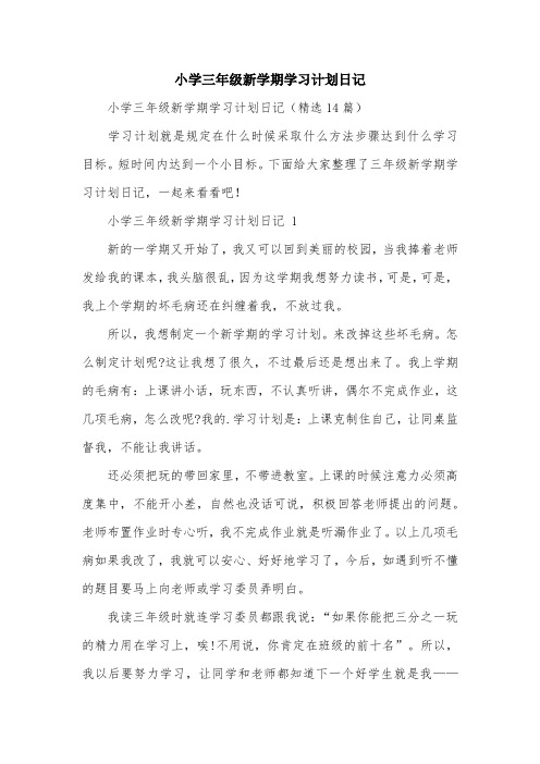 小学三年级新学期学习计划日记