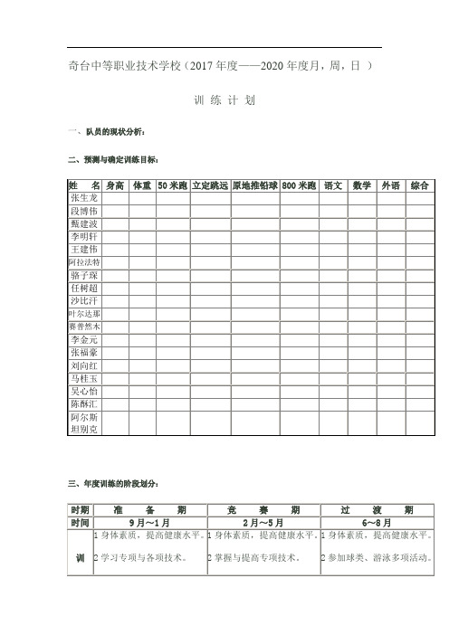 田径训练队全年训练计划