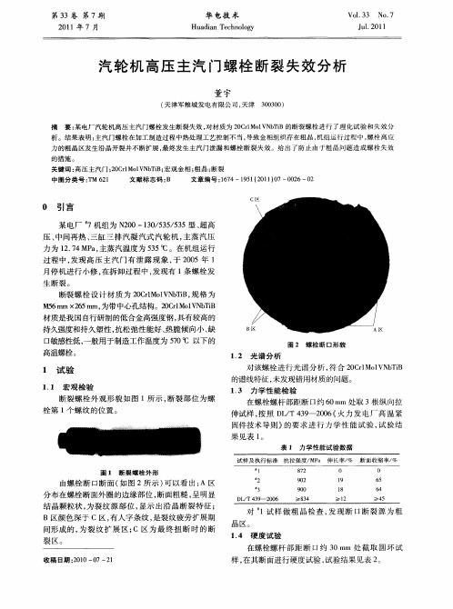 汽轮机高压主汽门螺栓断裂失效分析