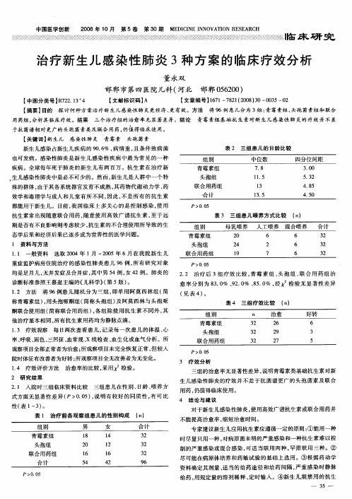 治疗新生儿感染性肺炎3种方案的临床疗效分析