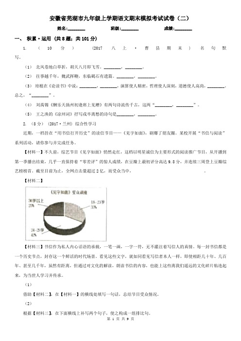 安徽省芜湖市九年级上学期语文期末模拟考试试卷(二)