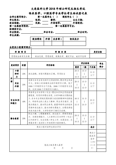 大连医科大学2018年硕士研究生招生考试