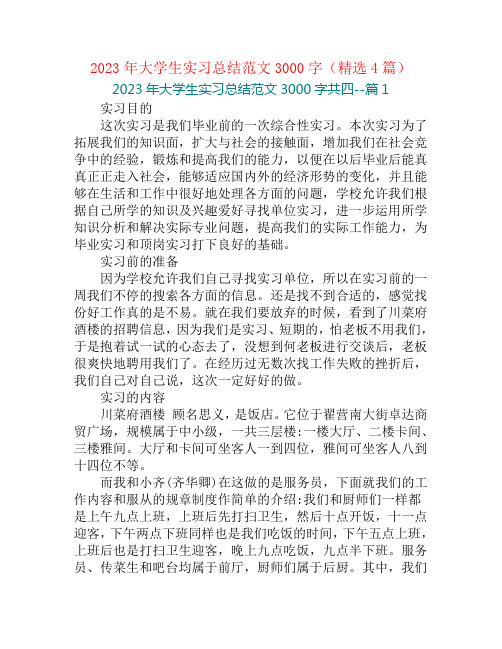 2023年大学生实习总结范文3000字(精选4篇)