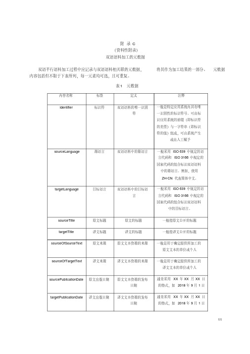 双语语料加工的元数据、人员的培训