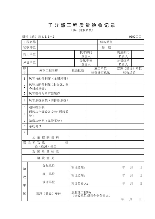 301(防、排烟系统)子分部工程质量验收记录