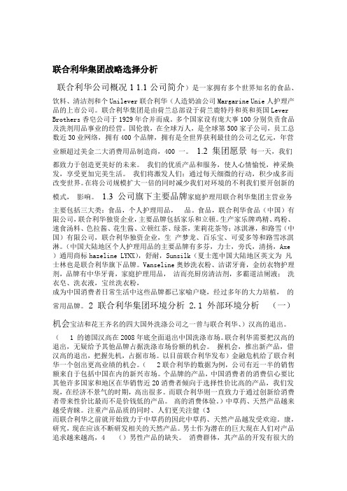 联合利华集团战略选择分析