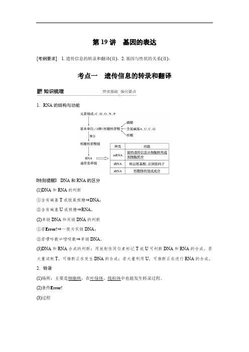 2020版高考生物大一轮人教讲义：第六单元 第19讲 基因的表达 Word版含解析