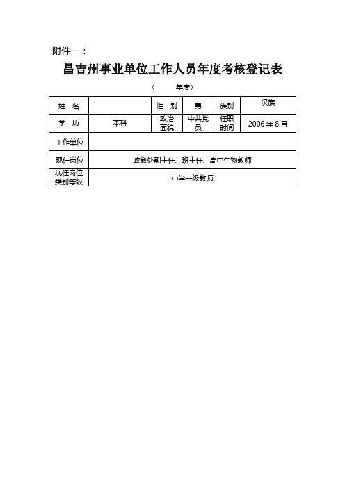 昌吉州事业单位工作人员年度考核登记表