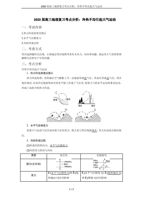 2020届高三地理复习考点分析：冷热不均引起大气运动