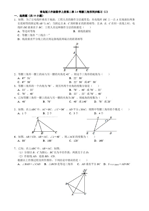 青岛版八年级数学上册第二章2.6等腰三角形同步练习(2)(无答案)