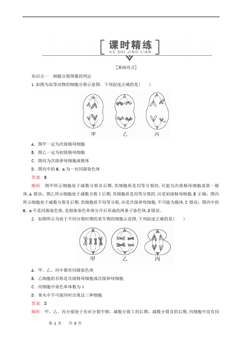 人教版高中生物必修2同步检测-第2章第1节 第3课时 细胞分裂图像判定、受精作用 课时精练