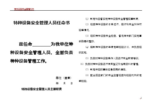 特种设备安全管理机构及人员任命书