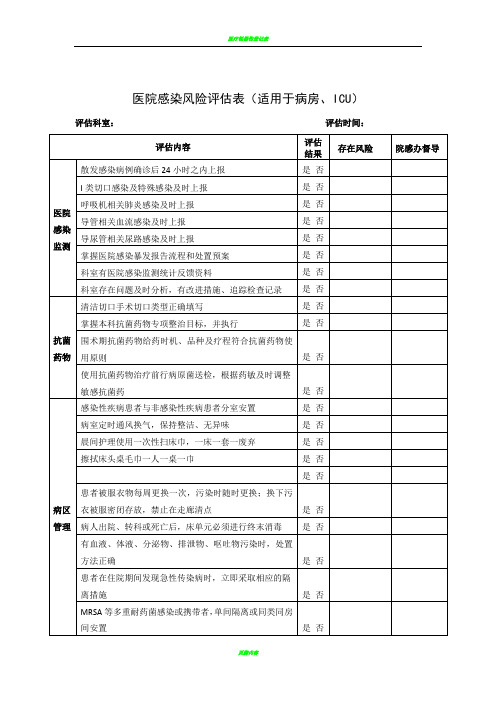 医院感染风险评估表